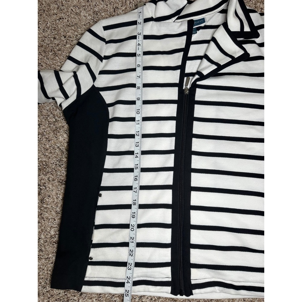 Karen Scott Sport Womens Petite XL Striped Zip Front Jacket Black White - Picture 7 of 11